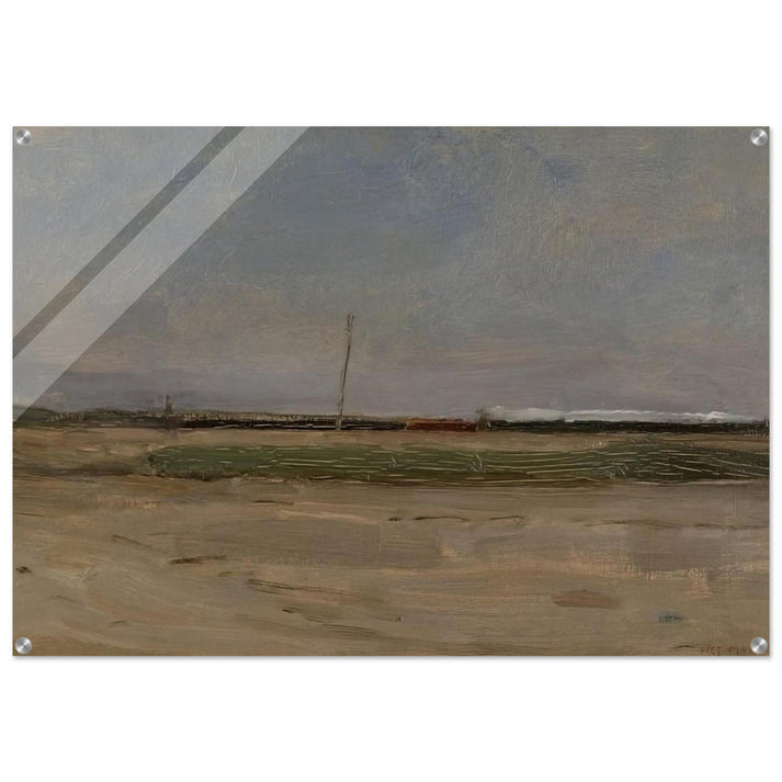 Polder Landscape with a Train and a Small Windmill on the Horizon - Piet Mondrian Acrylic Print - 70x100 cm / 28x40″ inches | Piet Mondrian Wall Art | Piet Mondrian Prints