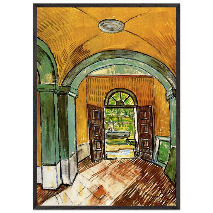 The Entrance Hall of Saint-Paul Hospital - Vincent van Gogh 70x100 cm / 28x40 inches Framed Art Print – Black Wooden Frame