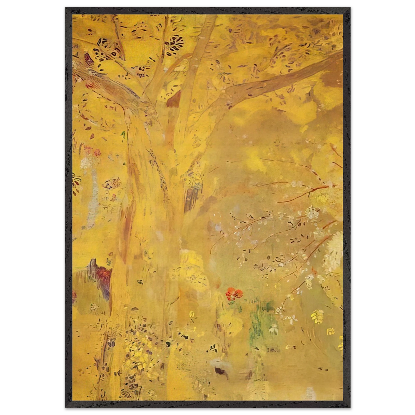 TREE AGAINST A YELLOW BACKGROUND 1901 - Odilon Redon 70x100 cm / 28x40 inches Framed Art Print – Black Wooden Frame