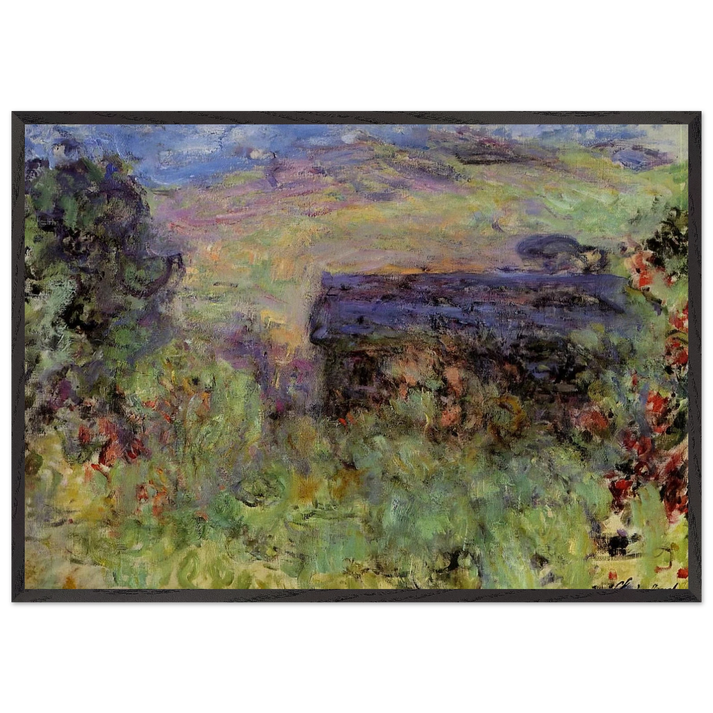 The House Seen through the Roses - claude monet 70x100 cm / 28x40 inches Framed Art Print – Black Wooden Frame