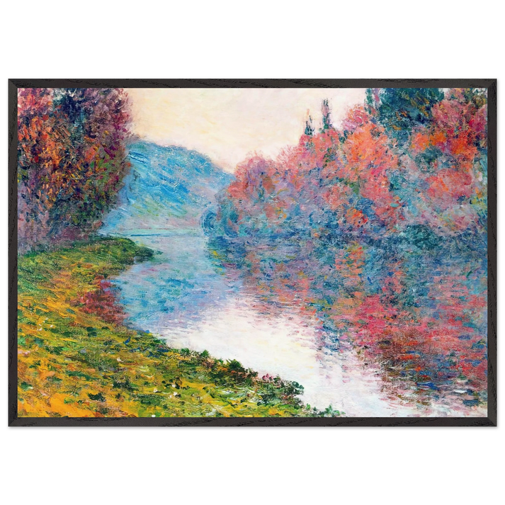 Banks of the Seine at Jenfosse - Clear Weather - claude monet 70x100 cm / 28x40 inches Framed Art Print – Black Wooden Frame