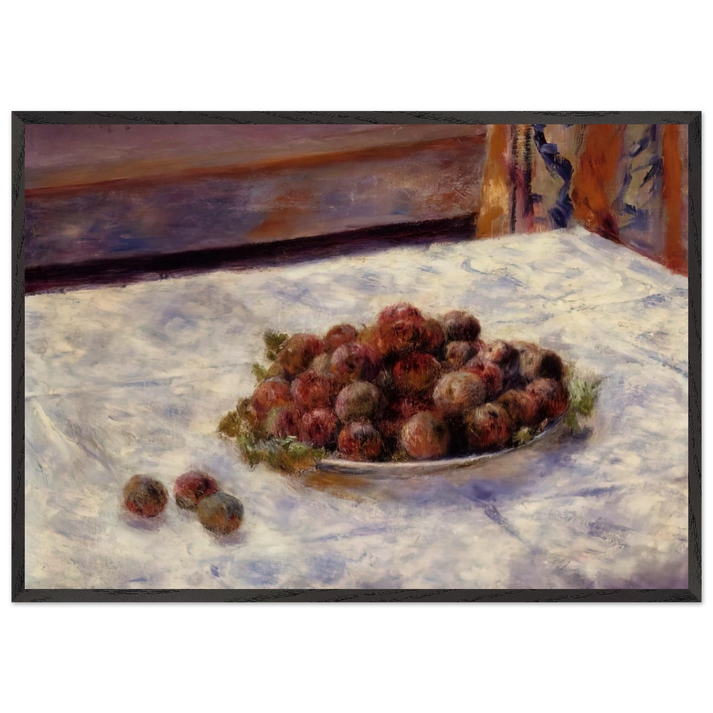 Still Life a Plate of Plums - Pierre-Auguste Renoir 70x100 cm / 28x40 inches Framed Art Print – Black Wooden Frame