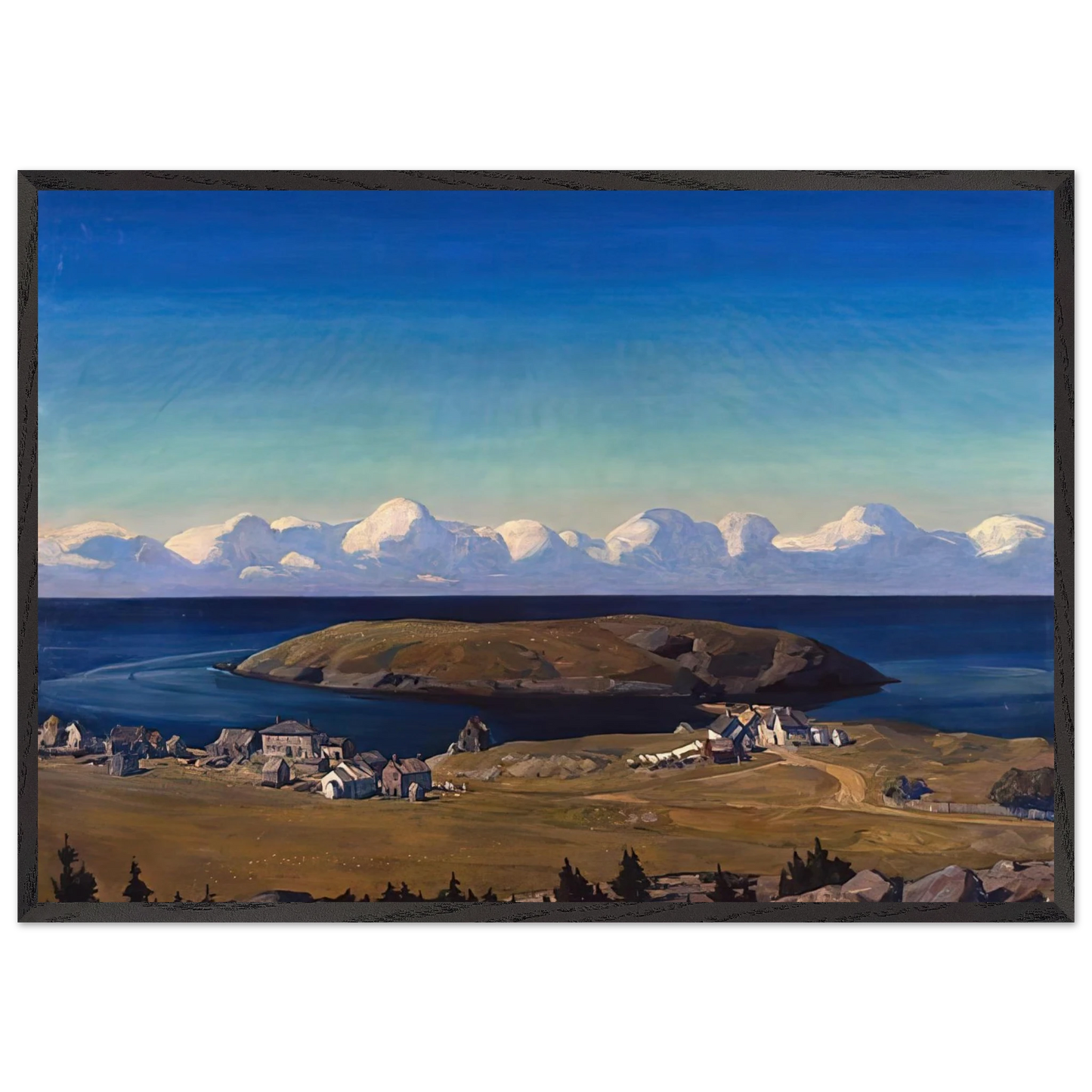 Island Village Coast of Maine - Rockwell Kent Framed Art Print – Black Wooden Frame - Default Title - -Framed Art Print