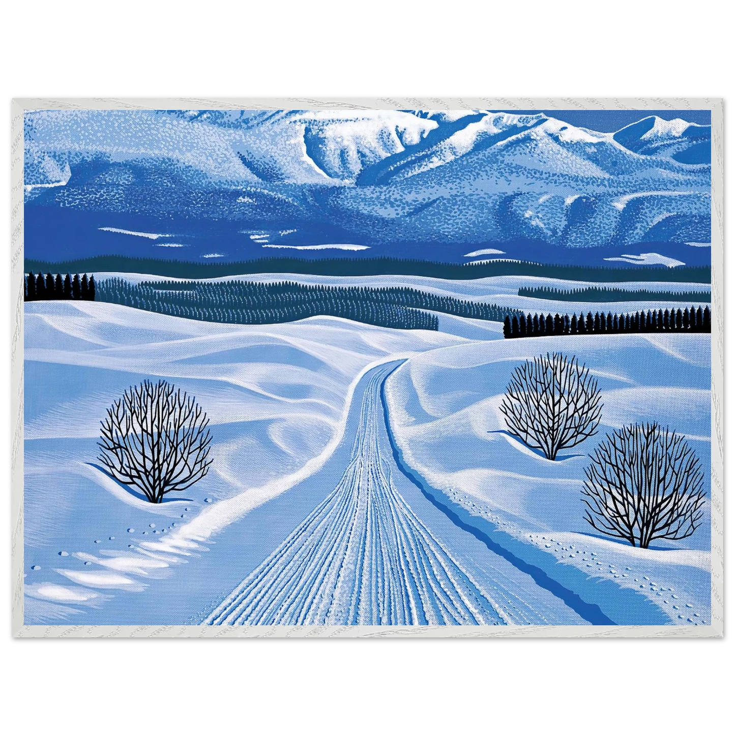 Hiroshi Nagai - Winter Roads Wall Art - 30x40 cm / 12x16 inches - Premium Wooden Framed Poster With Fine Art Paper - White frame
