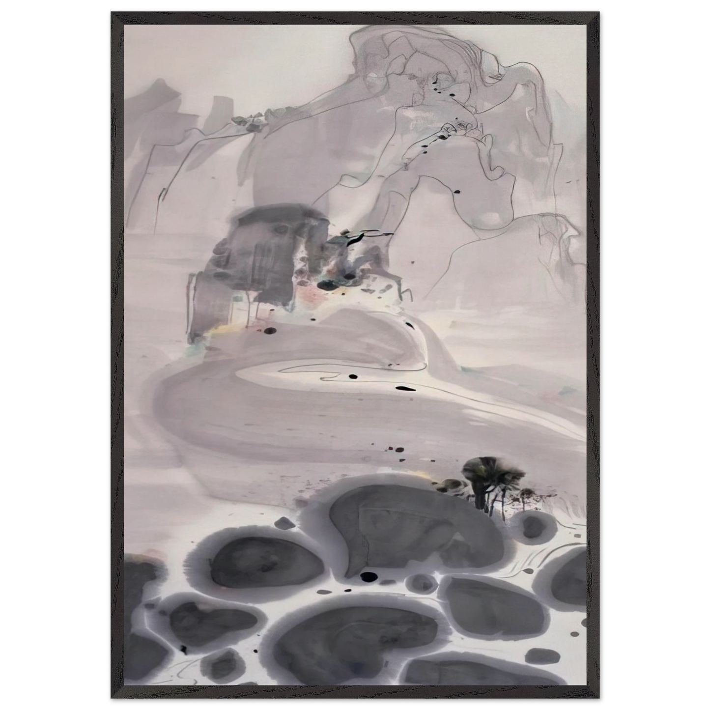 Mountains High and Streams Eternal - 1986 - Wu Guanzhong 70x100 cm / 28x40 inches Framed Art Print – Black Wooden Frame