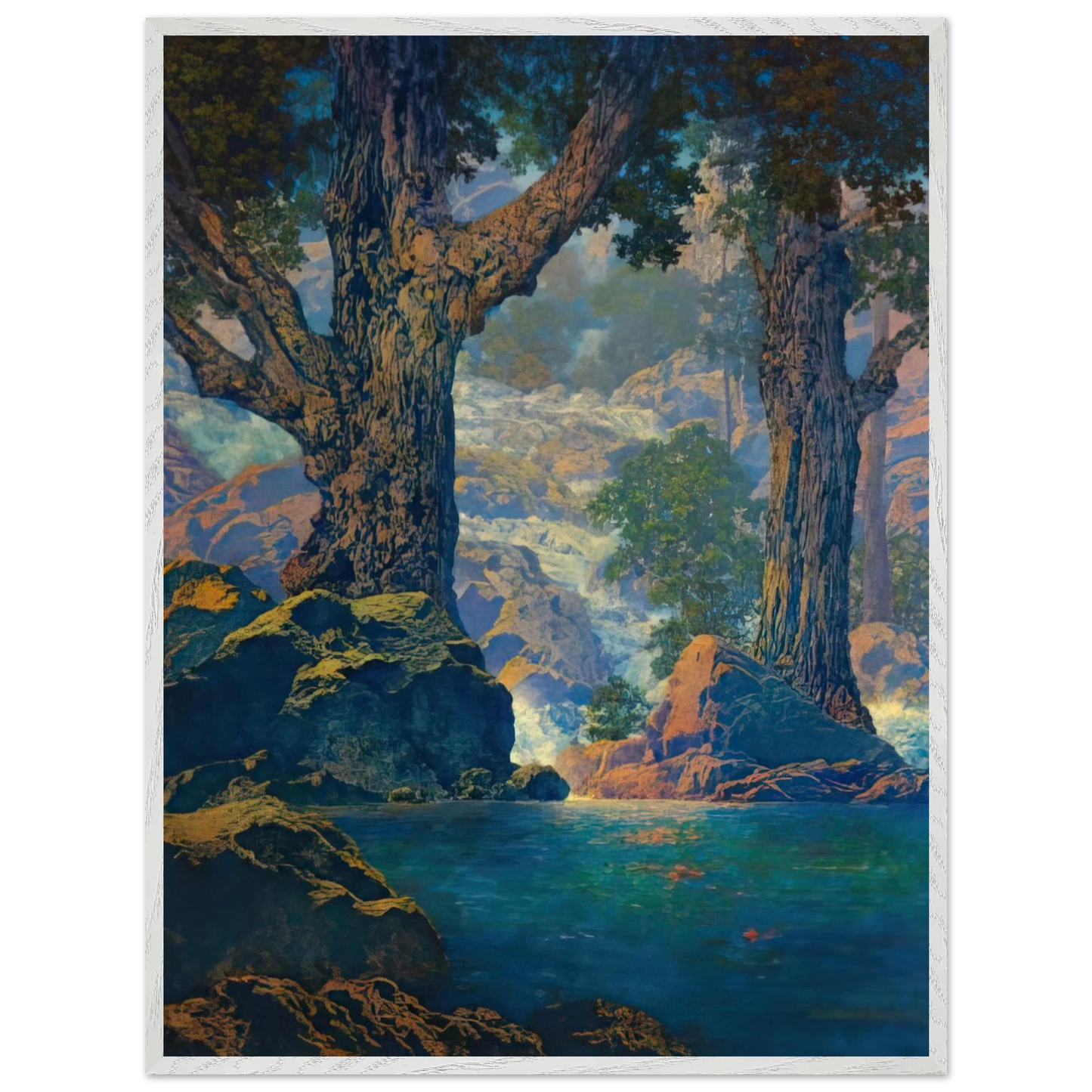 Maxfield Parrish - Cascades Quiet Solitude Wall Art - 60x80 cm / 24x32 inches - Premium Wooden Framed Poster With Fine Art Paper-canvas - Black frame