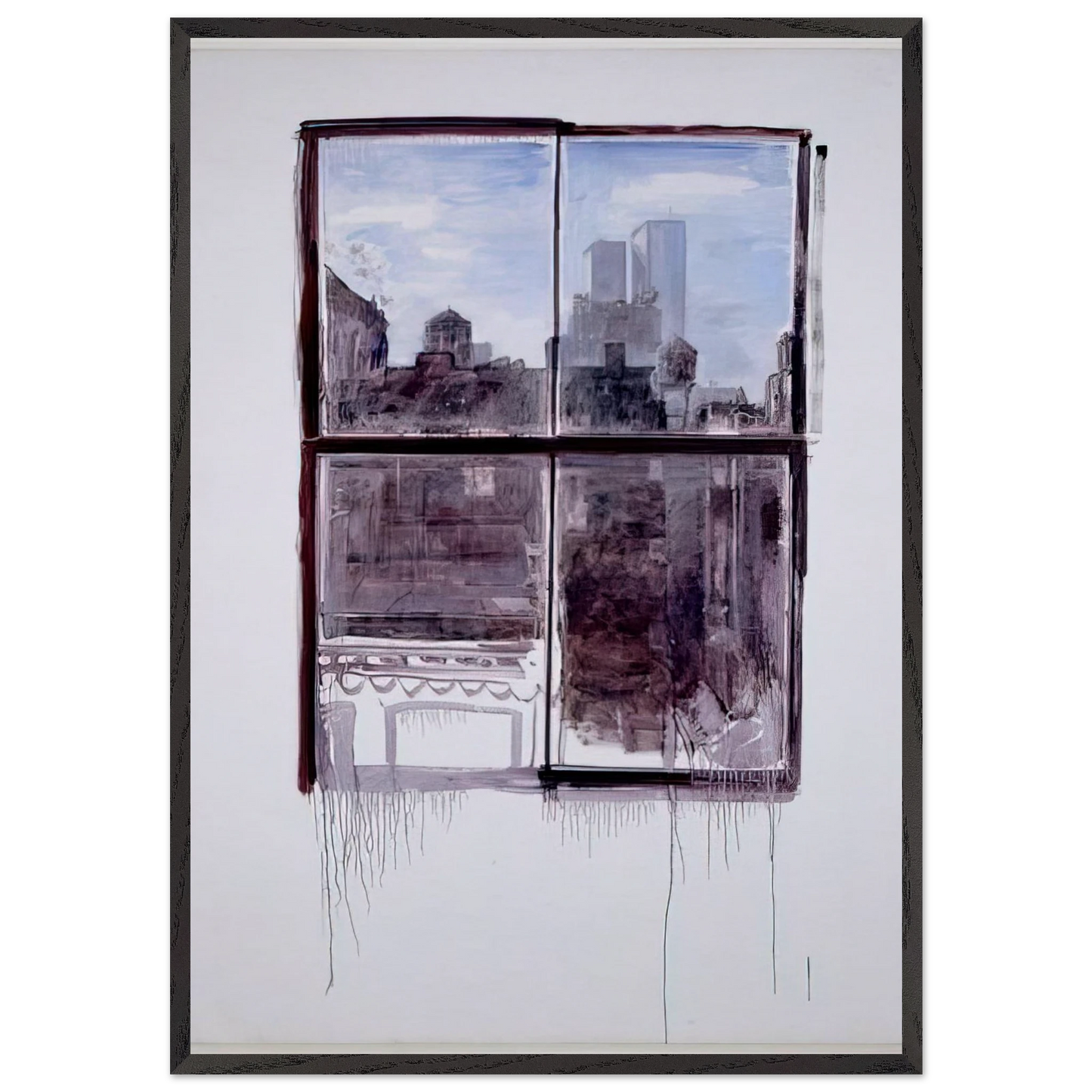 Untitled cityscape with twin towers - 1972 - Paul Thek Framed Art Print – Black Wooden Frame - Default Title - -Framed Art Print