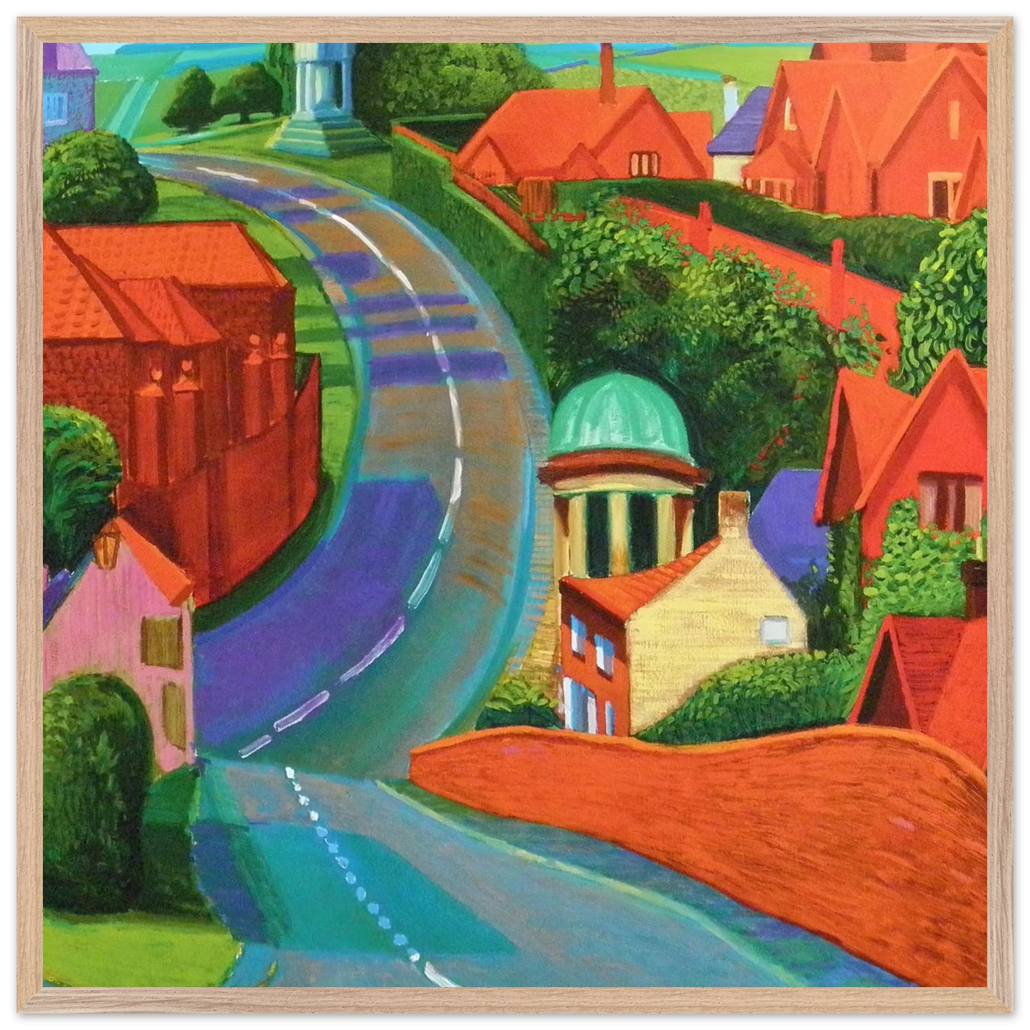 David Hockney - The Road to York Through Sledmere - 70x100 cm / 28x40 inches - Premium Wooden Framed Poster With Fine Art Paper-canvas - Wood frame