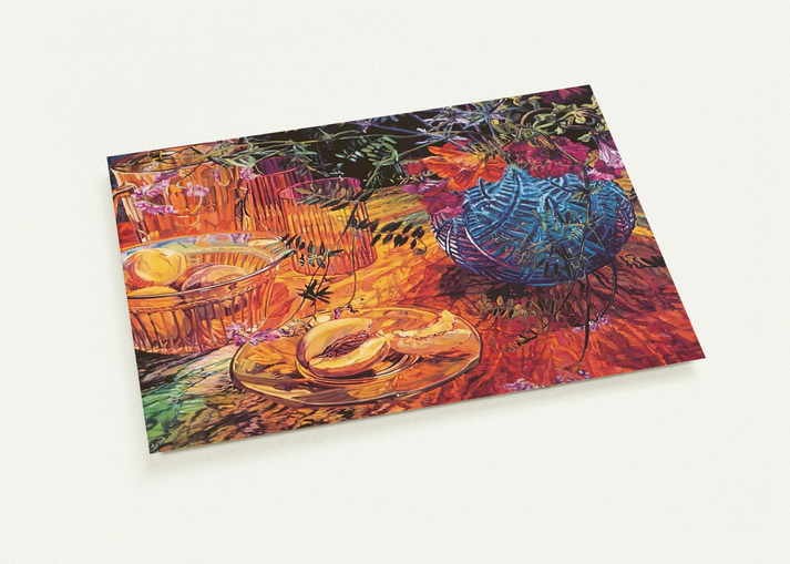 CUT PEACH BLUE VASE 1993 By Janet Fish Pack of 10 Post Cards | Janet Fish Post Cards | A6 (10.5 x 14.8 cm) - 4.1 x 5.8 inches