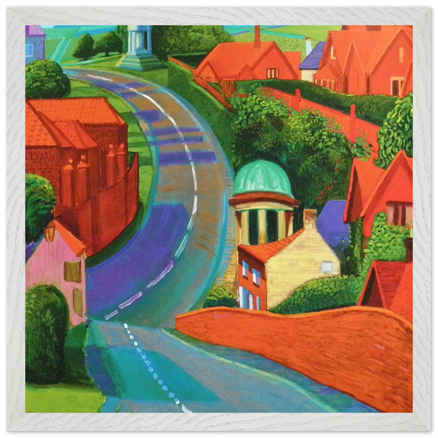 David Hockney - The Road to York Through Sledmere - 70x100 cm / 28x40 inches - Premium Wooden Framed Poster With Fine Art Paper-canvas - White frame