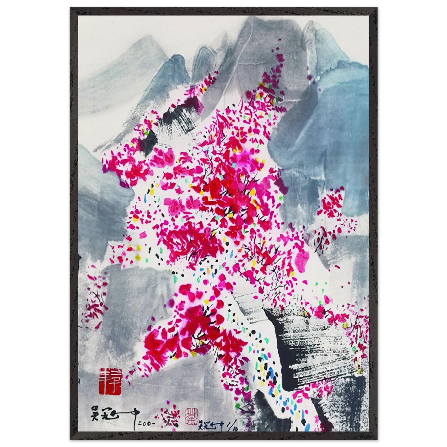 Fragrant red Leaves - 2001 - Wu Guanzhong 70x100 cm / 28x40 inches Framed Art Print – Black Wooden Frame