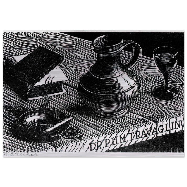 BOOKPLATE DR P H M TRAVAGLINO - MC Escher Brushed Aluminum Print - 70x100 cm / 28x40 inches | MC Escher Aluminum Print | MC Escher Prints