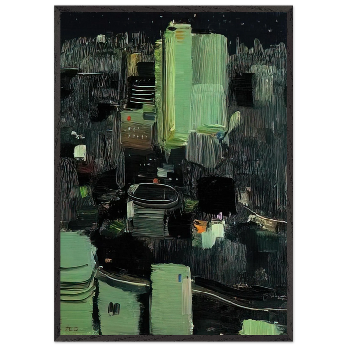 Toyko at Night - 1990 - Wu Guanzhong 70x100 cm / 28x40 inches Framed Art Print – Black Wooden Frame