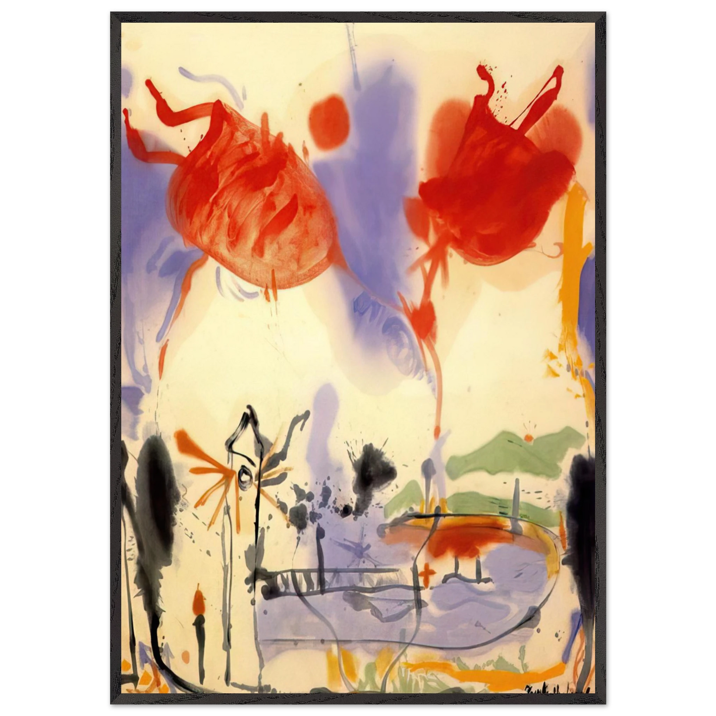 Helen Frankenthaler - Round Trip - 1957 Wall art - 45x60 cm / 18x24 inches - Premium Wooden Framed Poster With Fine Art Paper - Black frame