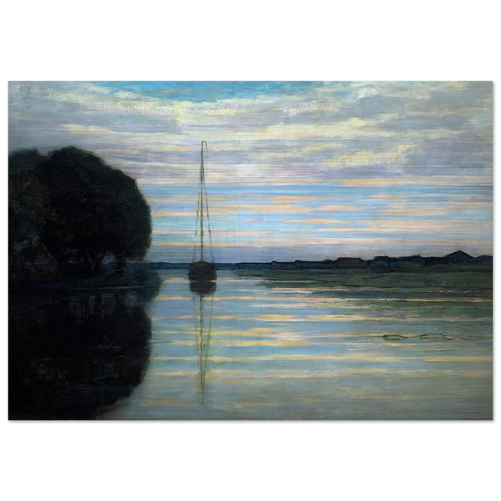 River view with a boat Sun - Piet Mondrian Brushed Aluminum Print - 70x100 cm / 28x40 inches | Piet Mondrian Aluminum Print | Piet Mondrian Prints