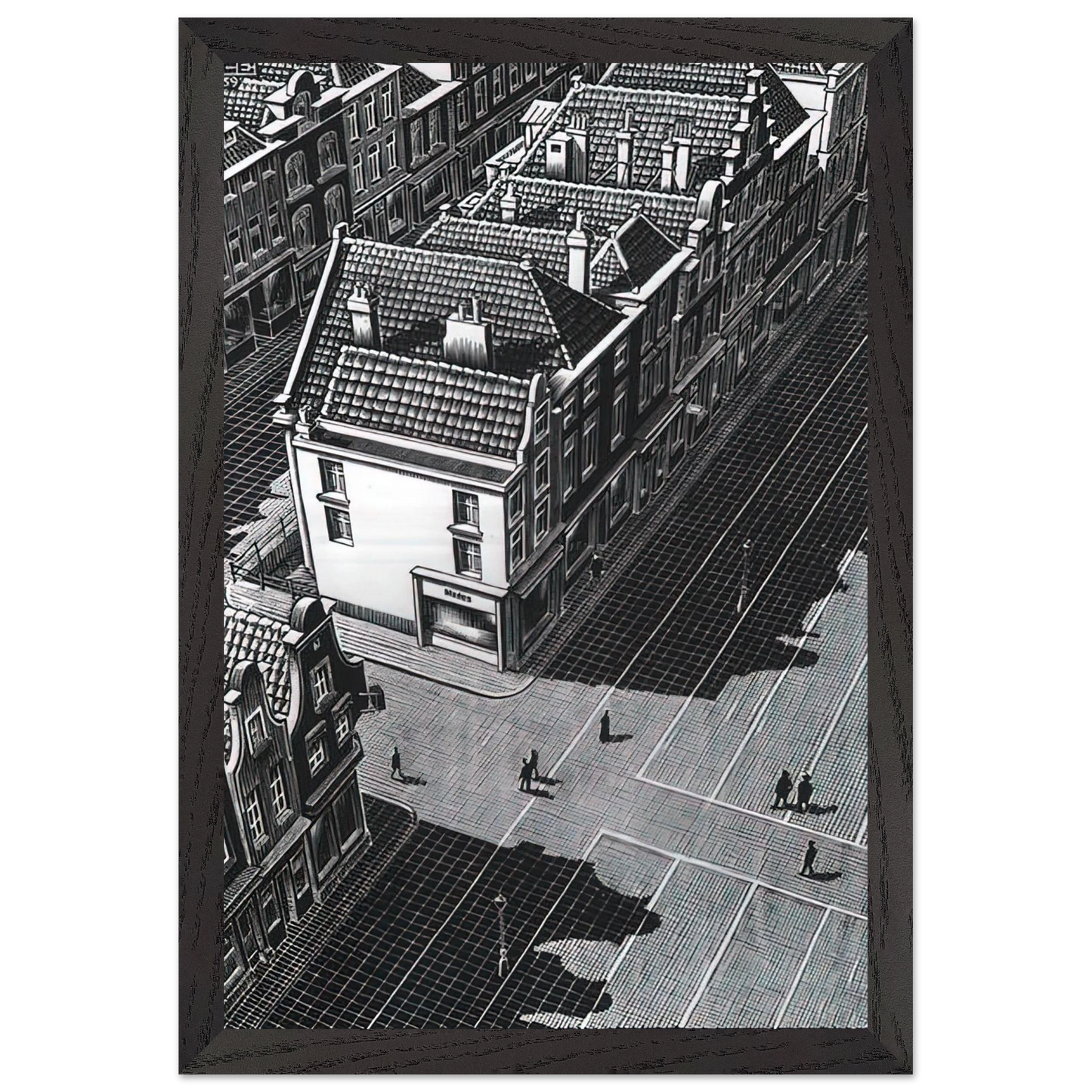 MC Escher - DELFT Wall Art - 60x80 cm / 24x32 inches - Premium Wooden Framed Poster With Fine Art Paper - Wood frame