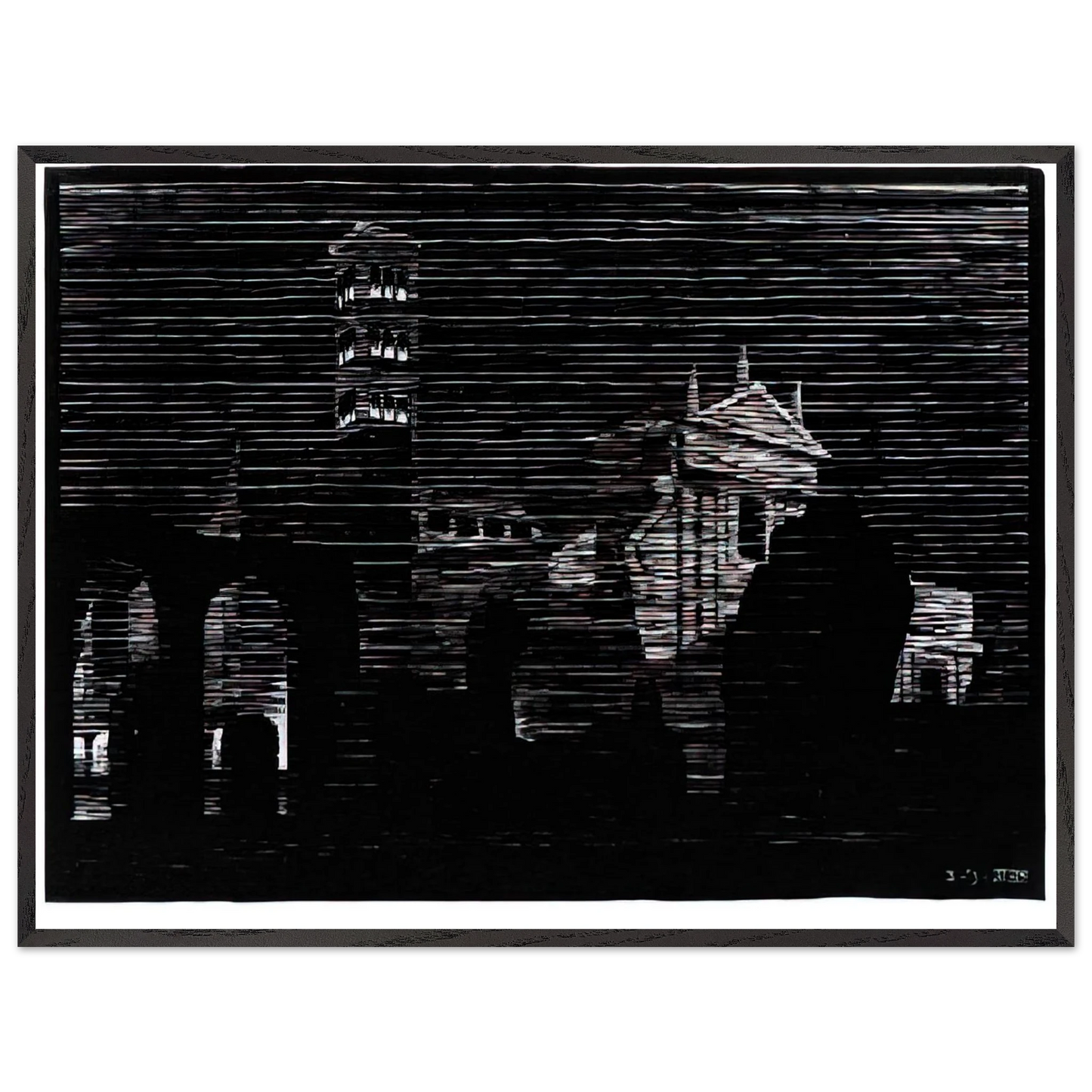 MC Escher - NOCTURNAL ROME 2 Wall Art - 60x80 cm / 24x32 inches - Premium Wooden Framed Poster With Fine Art Paper-canvas - Wood frame