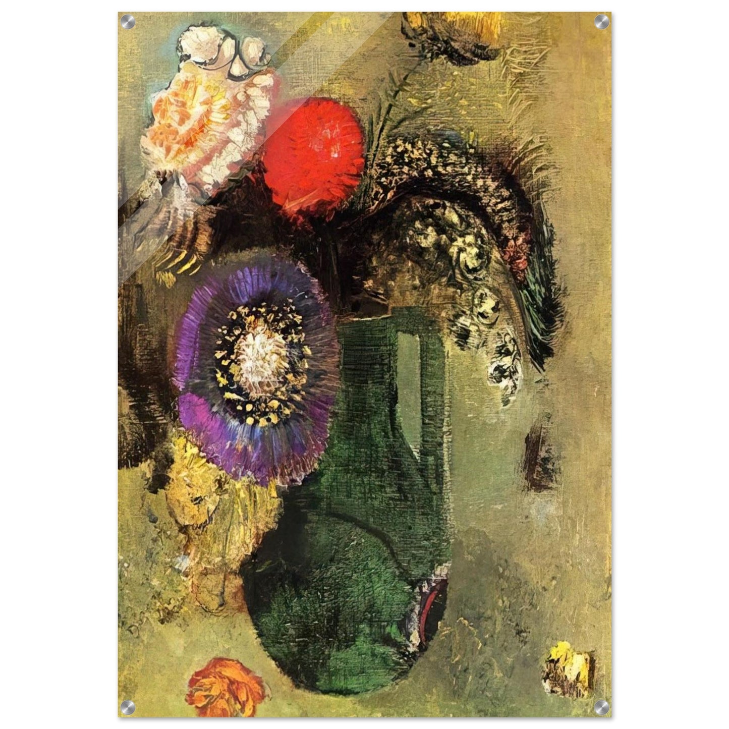 FLOWERS IN GREEN VASE WITH HANDLES - Odilon Redon Acrylic Print - 70x100 cm / 28x40″ inches