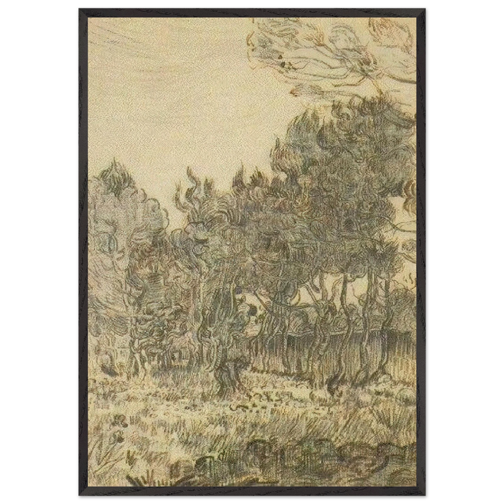 Pine Trees near the Wall of the Asylum - Vincent van Gogh 70x100 cm / 28x40 inches Framed Art Print – Black Wooden Frame