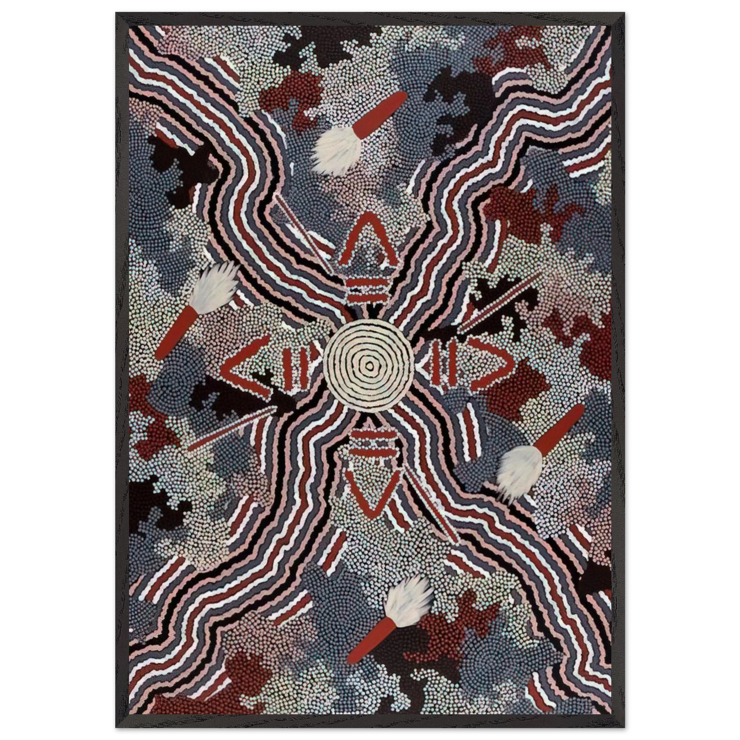 Untitled - 1997 - Clifford Possum Tjapaltjarri 70x100 cm / 28x40 inches Framed Art Print – Black Wooden Frame