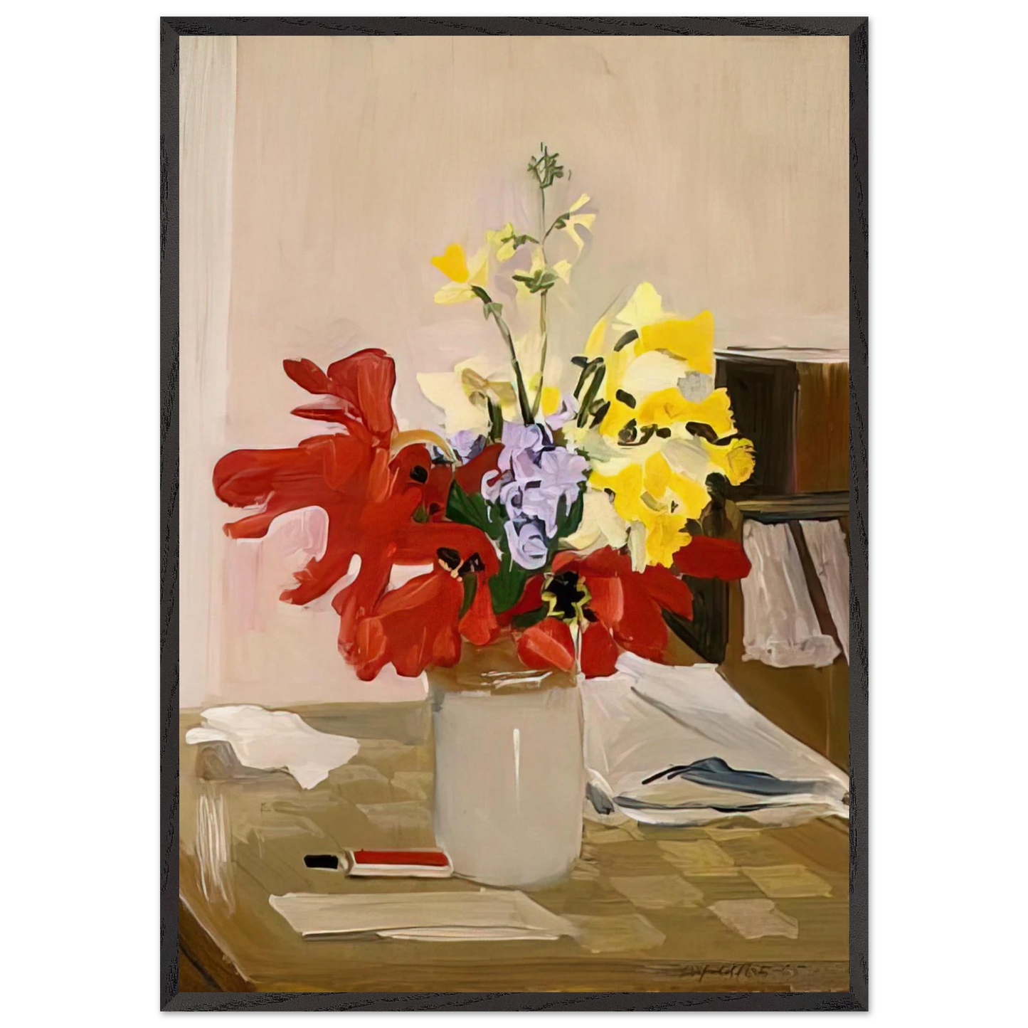 ANEMONE AND DAFFODIL 1965 - Fairfield Porter Framed Art Print – Black Wooden Frame - Default Title - -Framed Art Print