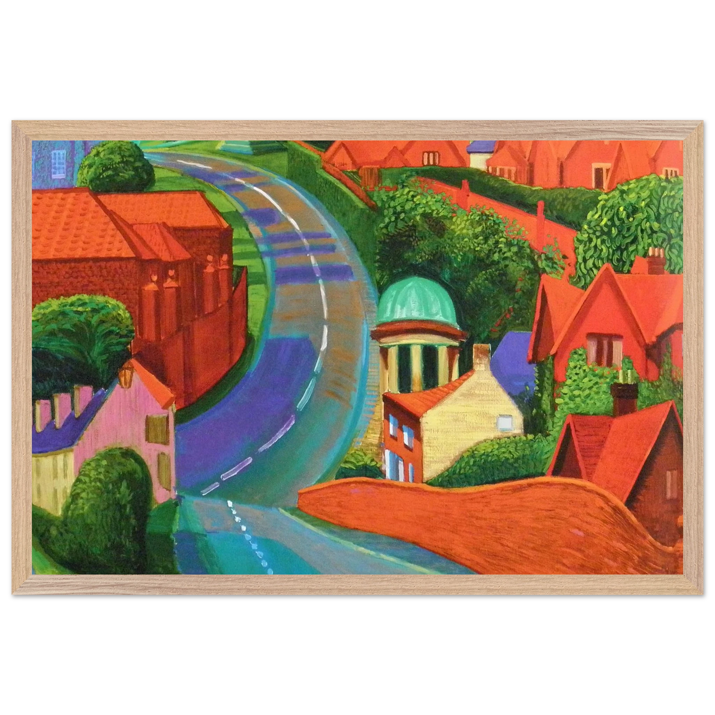 David Hockney - The Road to York Through Sledmere - 30x30 cm / 12x12 inches - Premium Wooden Framed Poster With Fine Art Paper-canvas - Wood frame