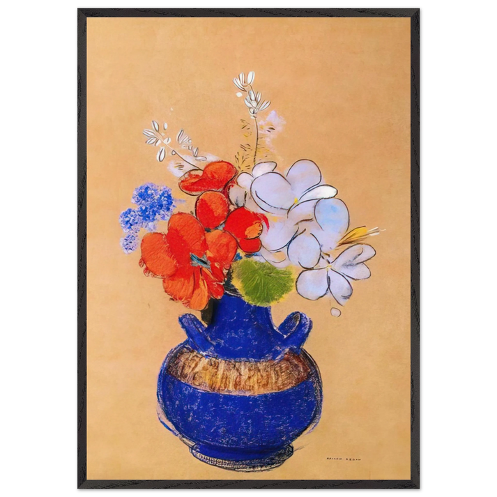 FLOWERS IN A BLUE VASE 1 - Odilon Redon 70x100 cm / 28x40 inches Framed Art Print – Black Wooden Frame