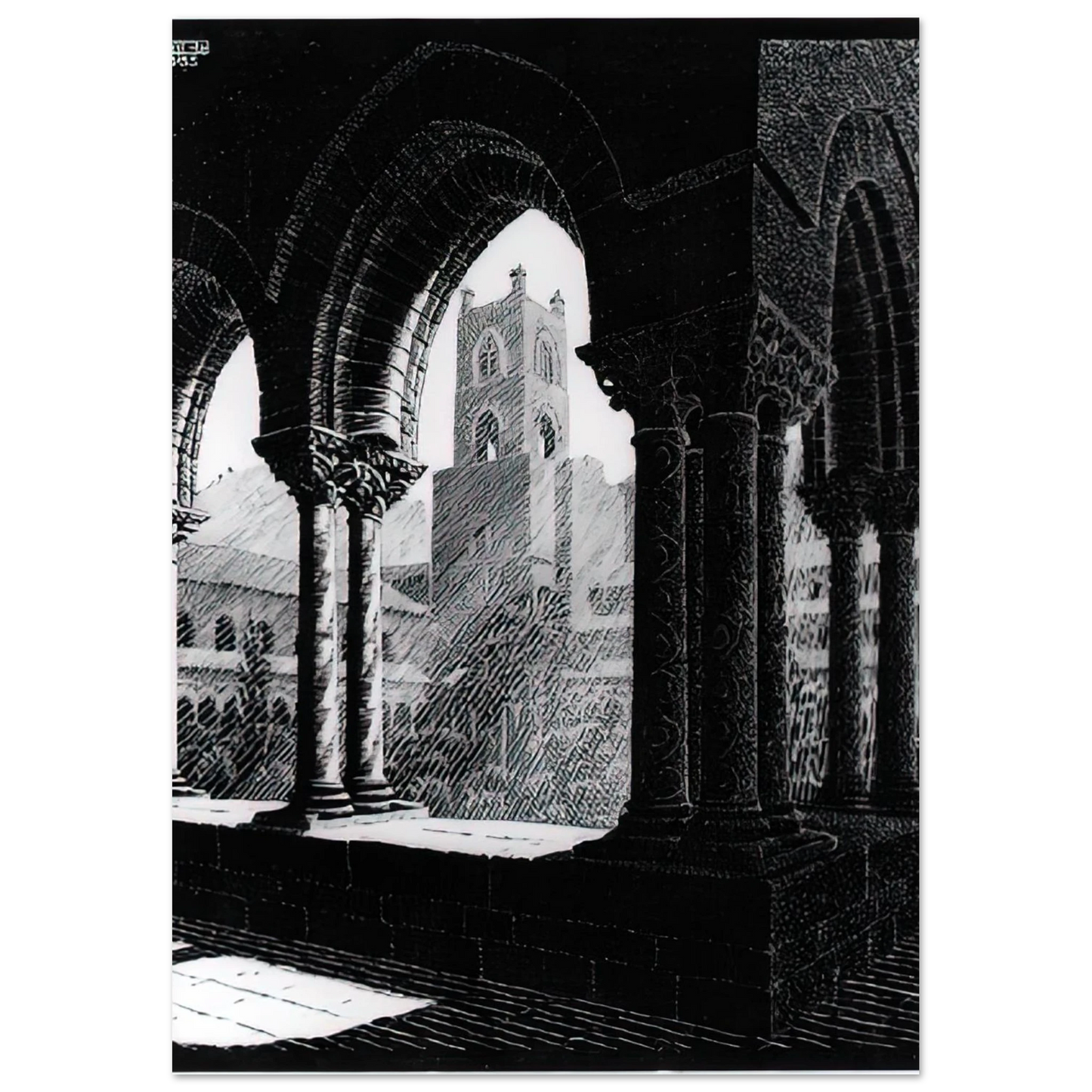 MC Escher - CLOISTER OF MONREALE SICILY Wall Art - 60x80 cm / 24x32 inches - Fine Art Poster - -