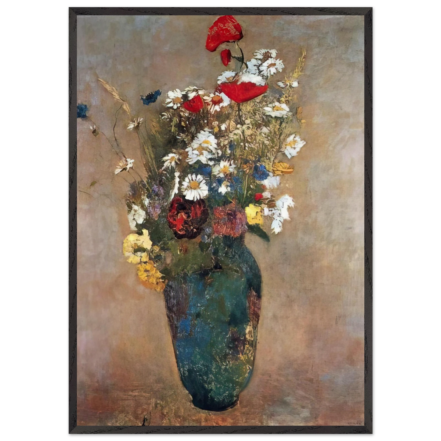 Vase with flowers N3 - Odilon Redon 70x100 cm / 28x40 inches Framed Art Print – Black Wooden Frame
