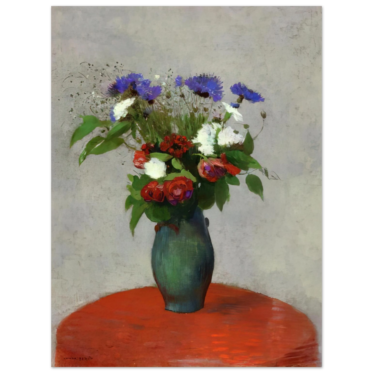 Odilon Redon - VASE OF FLOWERS ON A RED TABLECLOTH Fine Art Poster - Default Title