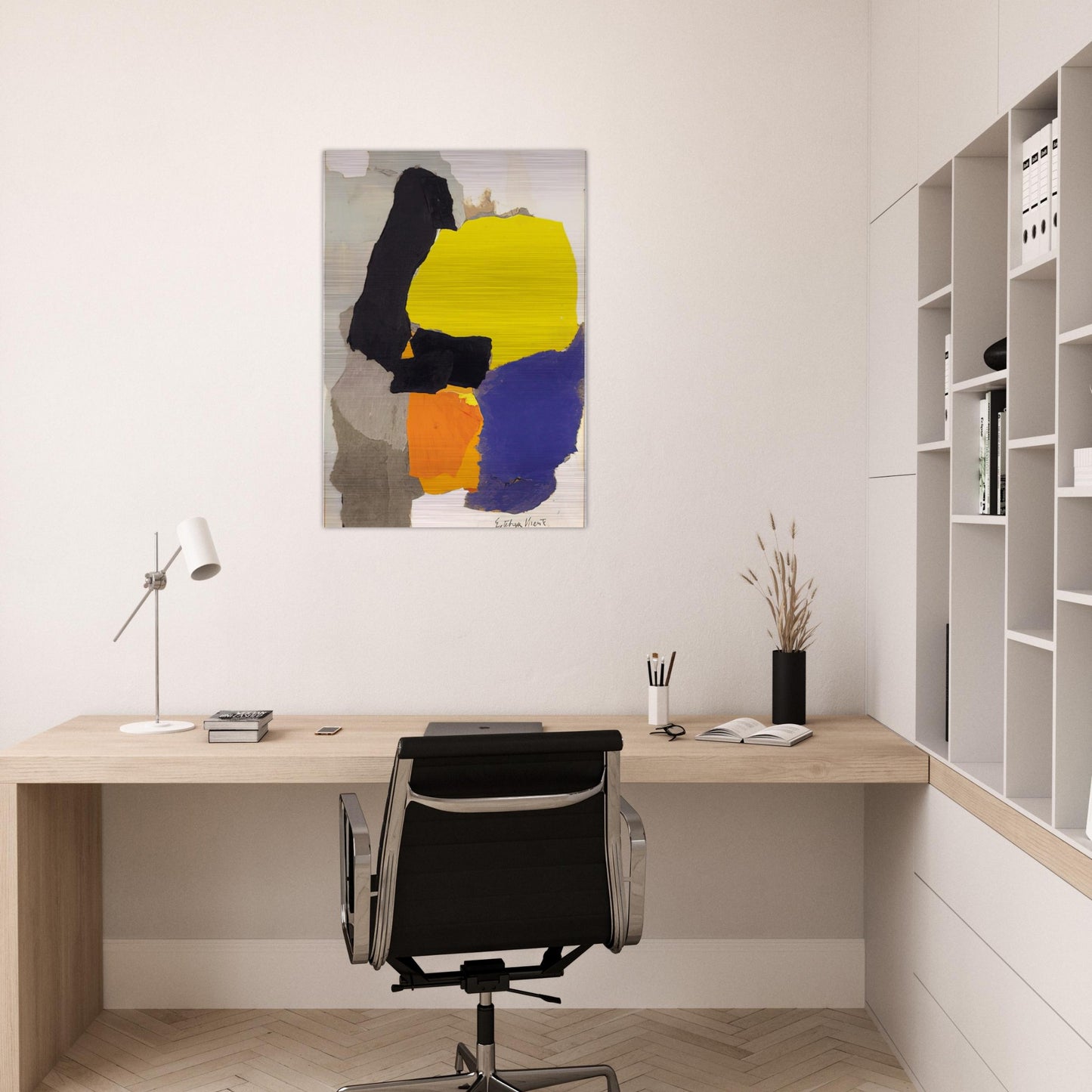 COLLAGE WITH YELLOW BLUE AND ORANGE 1963 - Esteban Vicente Brushed Aluminum Print - 70x100 cm / 28x40 inches | Esteban Vicente Aluminum Print | Esteban Vicente Prints