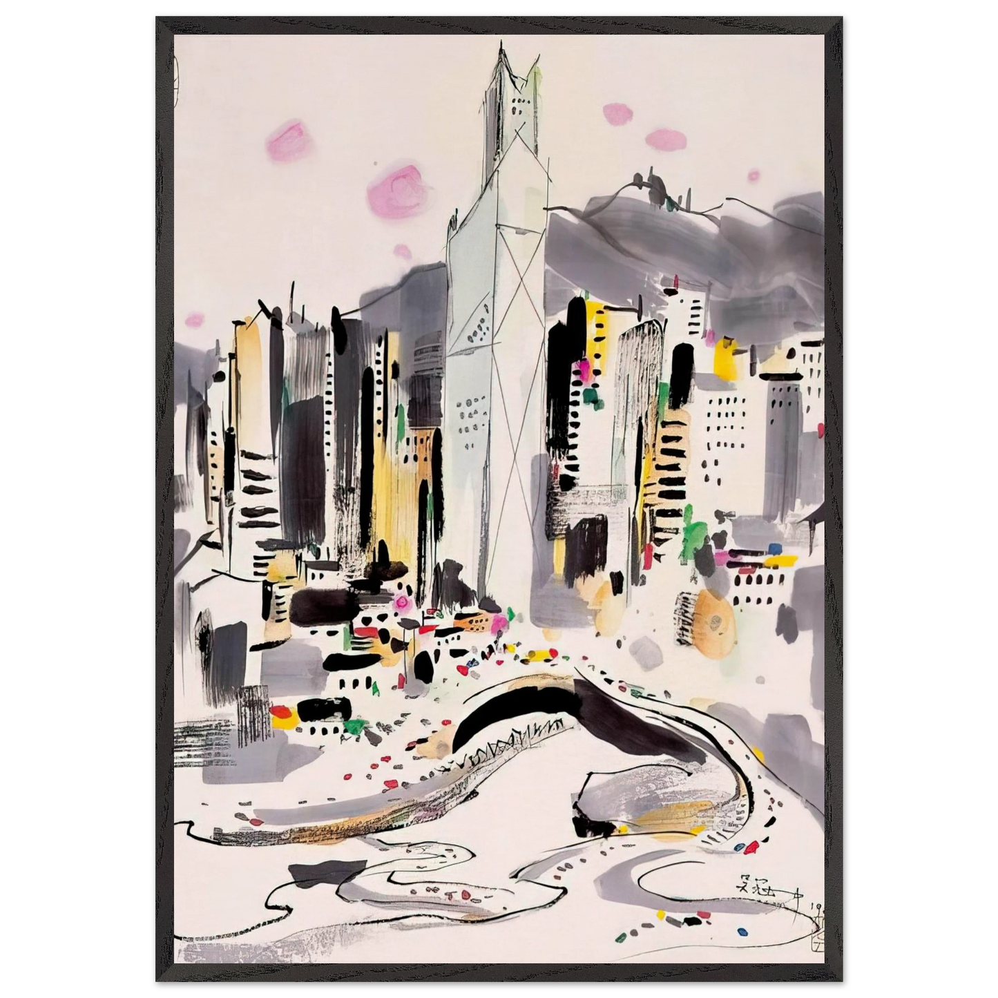 Hong Kong - 1997 - Wu Guanzhong 70x100 cm / 28x40 inches Framed Art Print – Black Wooden Frame