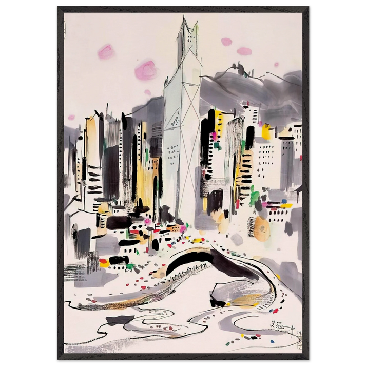 Hong Kong - 1997 - Wu Guanzhong 70x100 cm / 28x40 inches Framed Art Print – Black Wooden Frame
