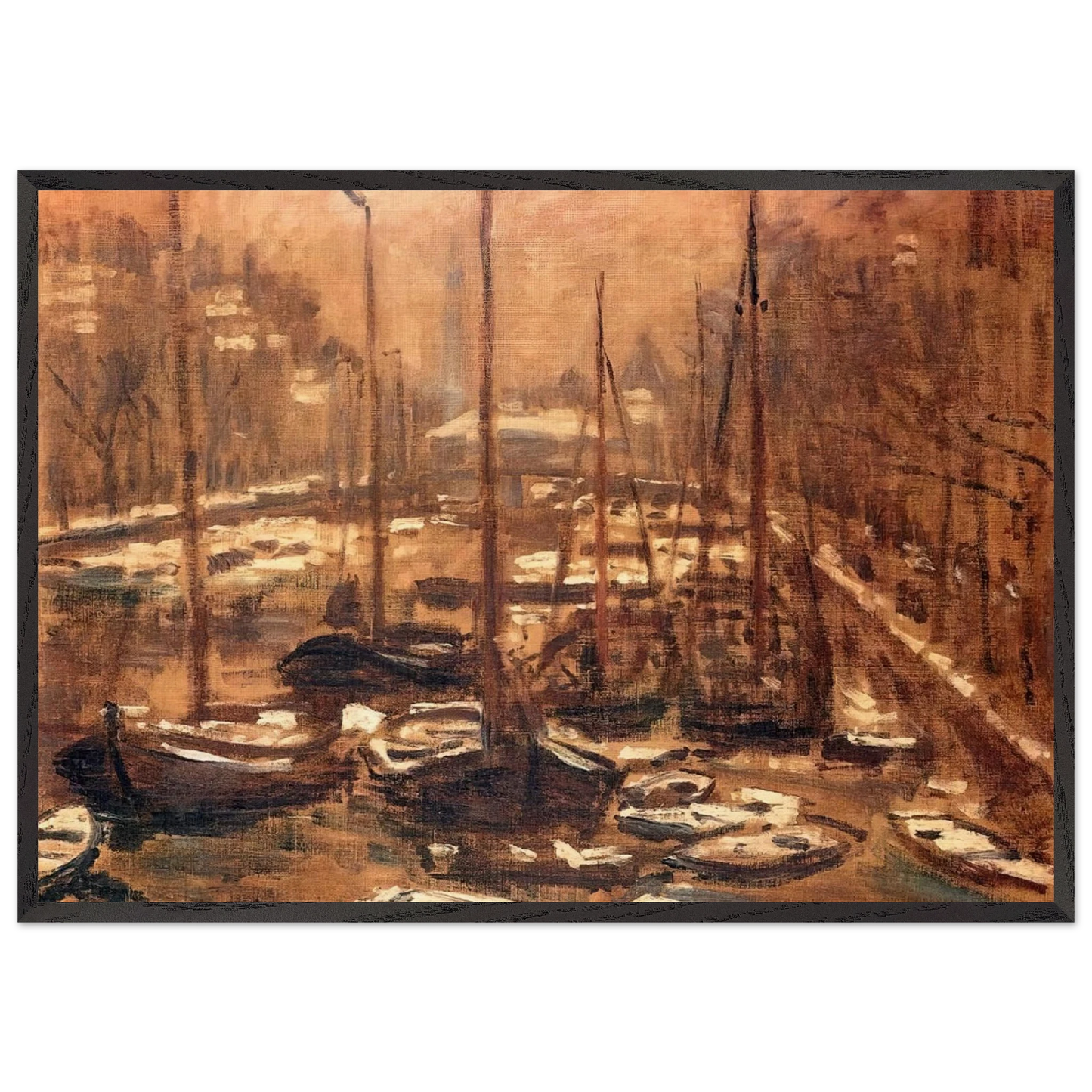 Geldersekade of Amsterdam Invierno - claude monet Framed Art Print – Black Wooden Frame - Default Title - -Framed Art Print