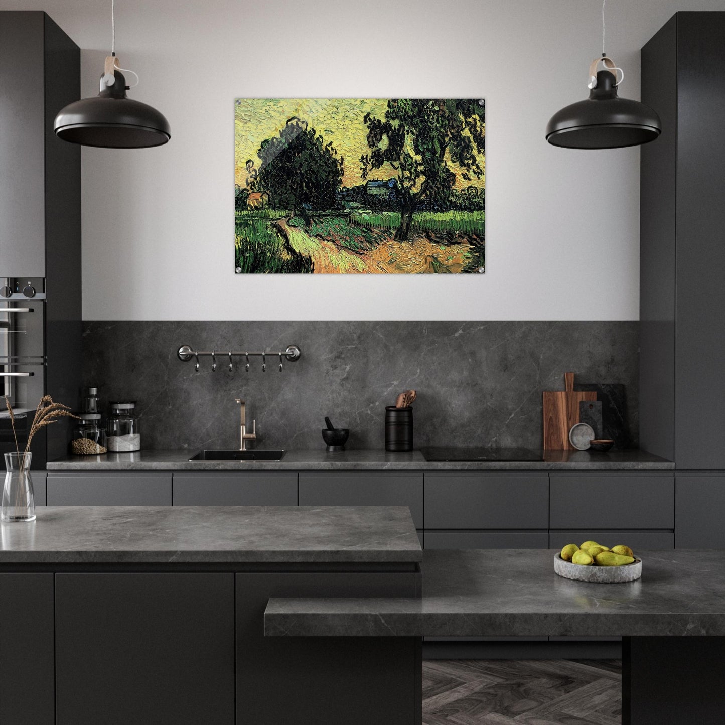 Landscape with the Chateau of Auvers at Sunset - Vincent van Gogh Acrylic Print - 70x100 cm / 28x40″ inches