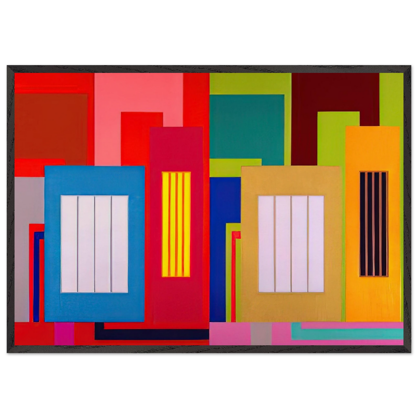 Super Size - 2000 - Peter Halley Framed Art Print – Black Wooden Frame - Default Title - -Framed Art Print