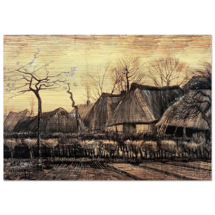 Houses with Thatched Roofs - Vincent van Gogh Brushed Aluminum Print - 70x100 cm / 28x40 inches | Vincent van Gogh Aluminum Print | Vincent van Gogh Prints