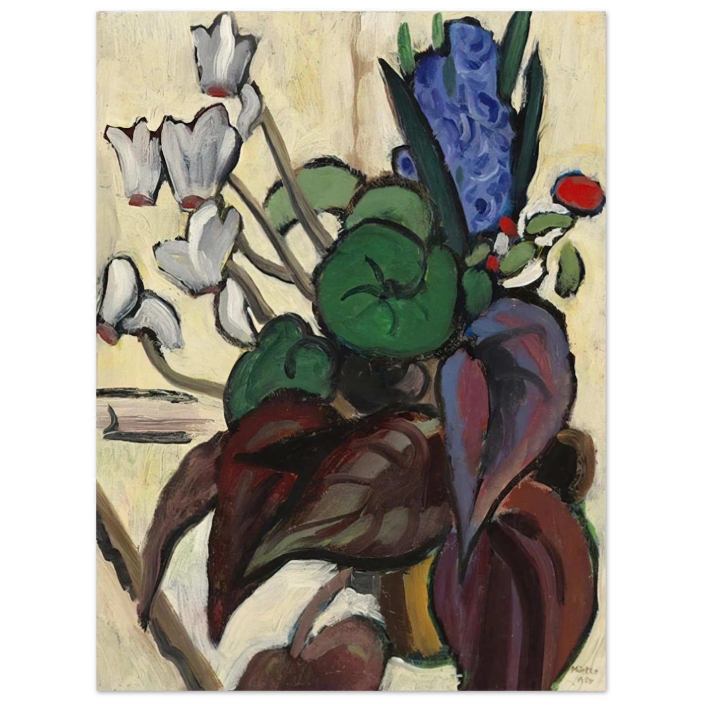 Gabriele Munter - BLUMEN AUF WEI ZYKLAMEN UND HYAZINTHE 1934 Fine Art Poster - Default Title