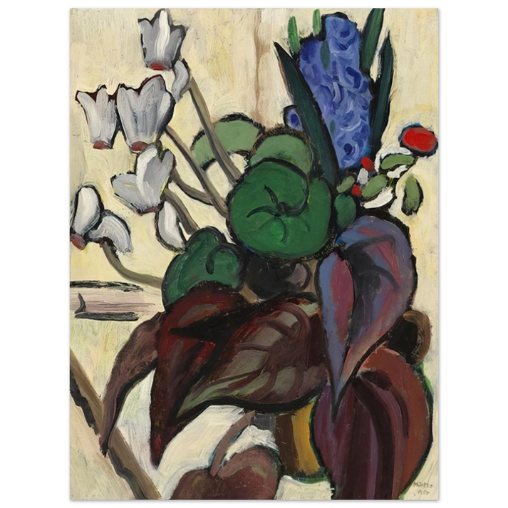 Gabriele Munter - BLUMEN AUF WEI ZYKLAMEN UND HYAZINTHE 1934 75x100 cm / 30x40inches Fine Art Poster