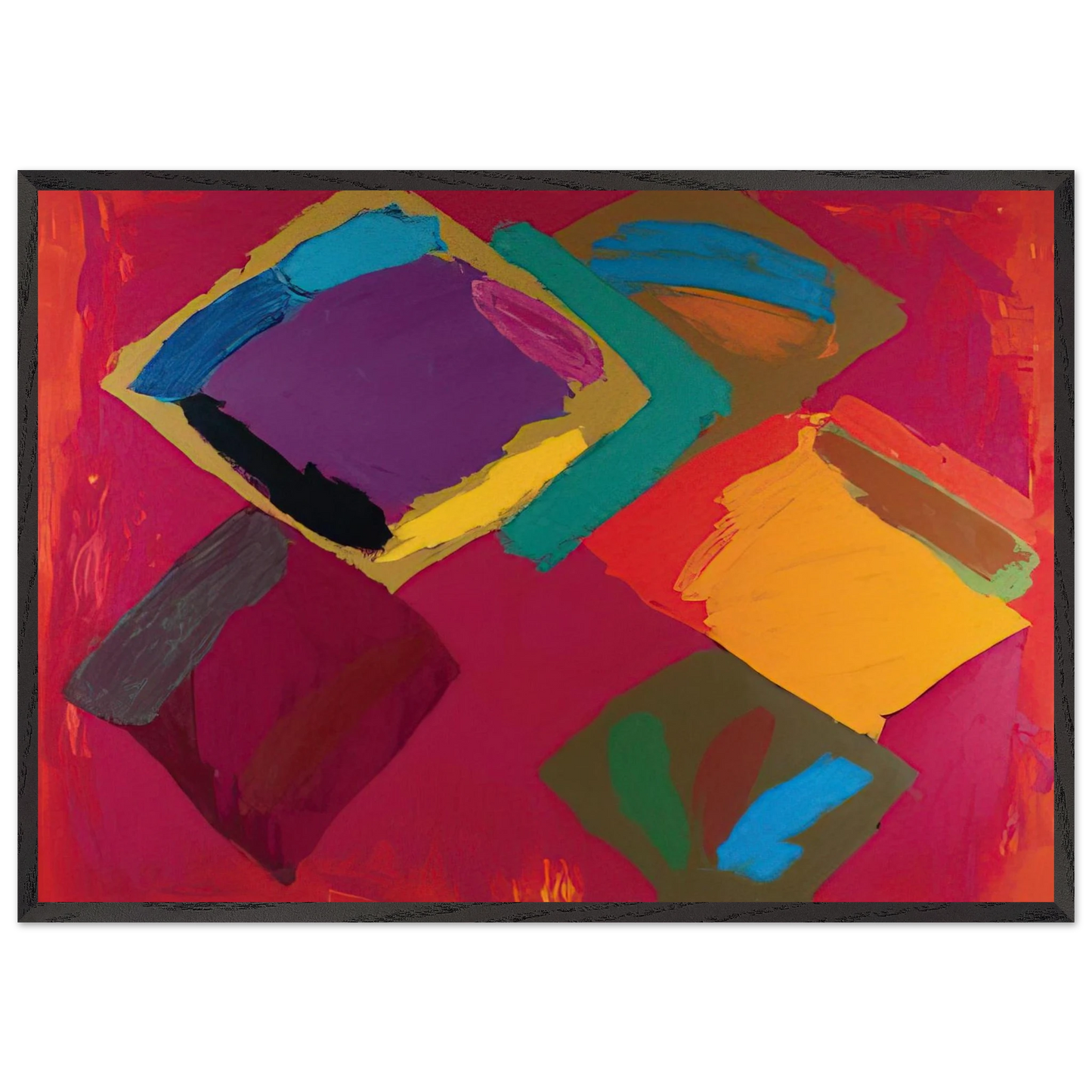 Tiger Walk 3481 - 1981 - John Hoyland 70x100 cm / 28x40 inches Framed Art Print – Black Wooden Frame
