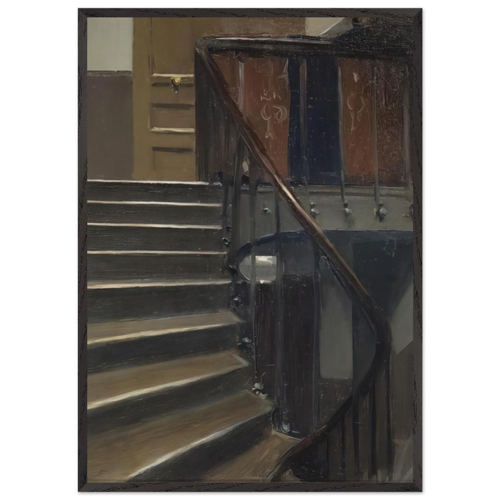 Stairway at 48 rue de Lille Paris - Edward Hopper 70x100 cm / 28x40 inches Framed Art Print – Black Wooden Frame