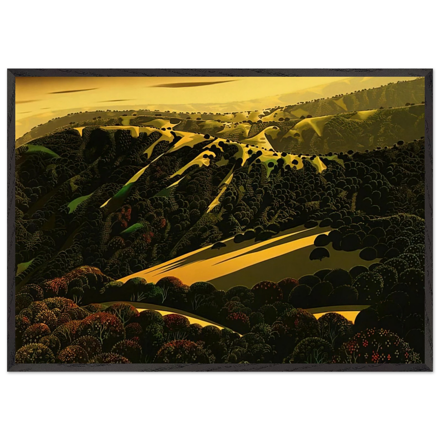 Santa Cruz Mountains - Eyvind Earle 70x100 cm / 28x40 inches Framed Art Print – Black Wooden Frame