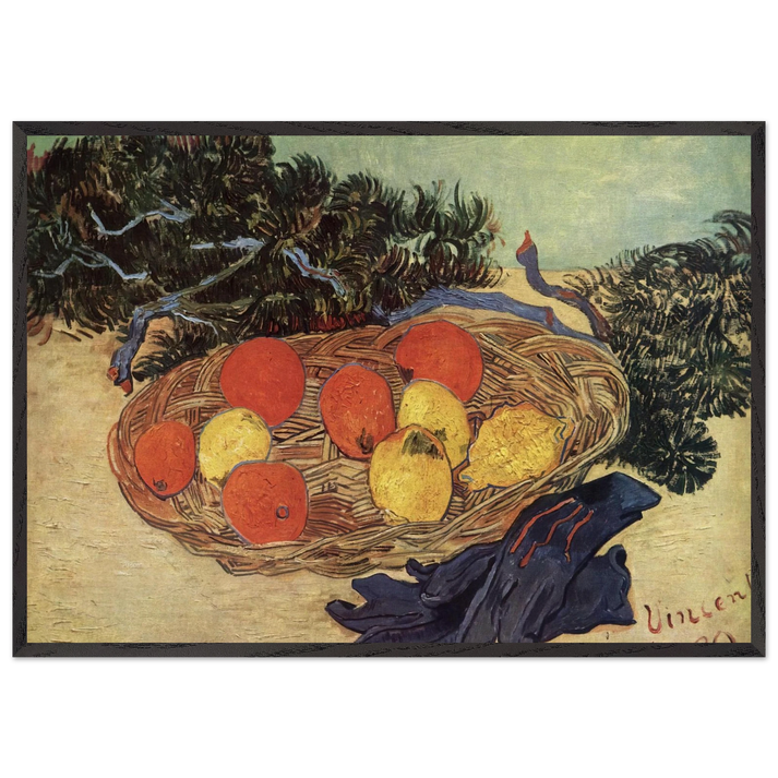 Still Life with Oranges and Lemons with Blue Gloves - Vincent van Gogh 70x100 cm / 28x40 inches Framed Art Print – Black Wooden Frame