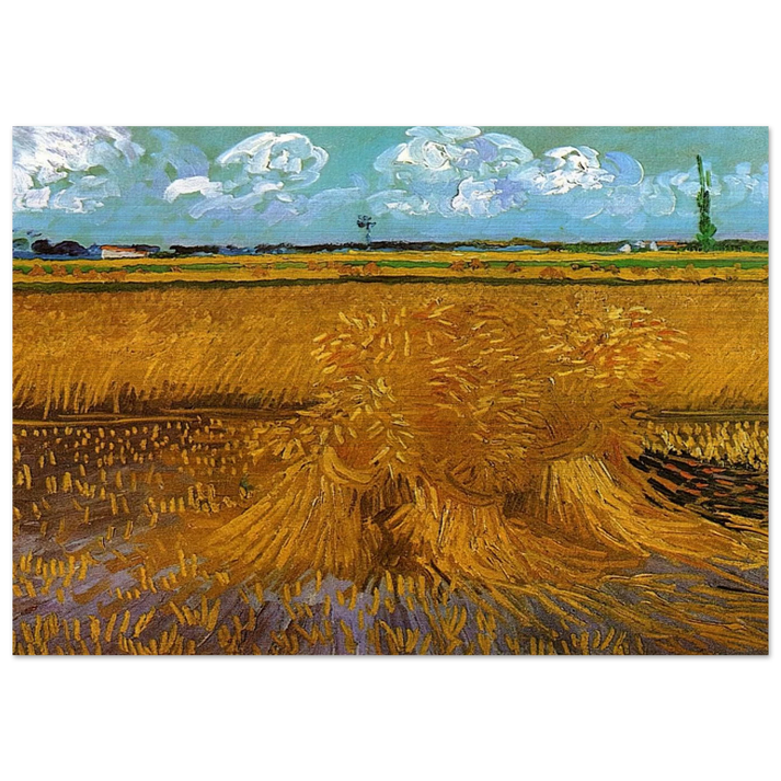 Wheatfield with Sheaves - Vincent van Gogh Brushed Aluminum Print - 70x100 cm / 28x40 inches | Vincent van Gogh Aluminum Print | Vincent van Gogh Prints
