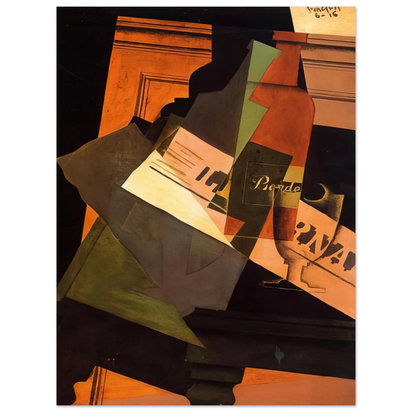 Juan Gris - BOTTLE GLASS AND NEWSPAPER Fine Art Poster - Default Title