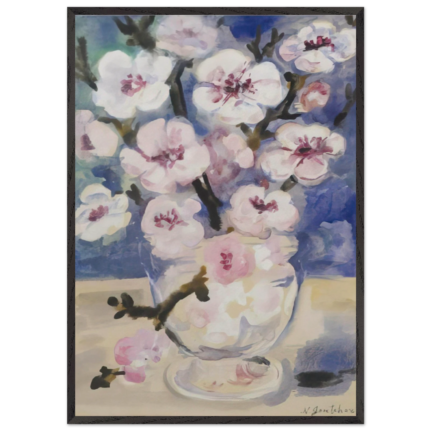 Dogwood Blossoms - Post-Impressionism - Natalia Goncharova 70x100 cm / 28x40 inches Framed Art Print – Black Wooden Frame