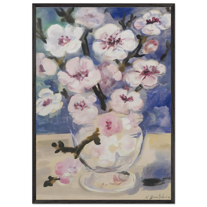 Dogwood Blossoms - Post-Impressionism - Natalia Goncharova 70x100 cm / 28x40 inches Framed Art Print – Black Wooden Frame