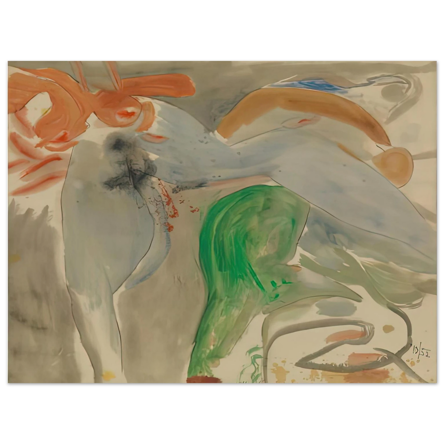 Helen Frankenthaler - Scene with Nude, 1952- Wall Art - 21x29.7 cm / 8x12" - Fine Art Poster - -