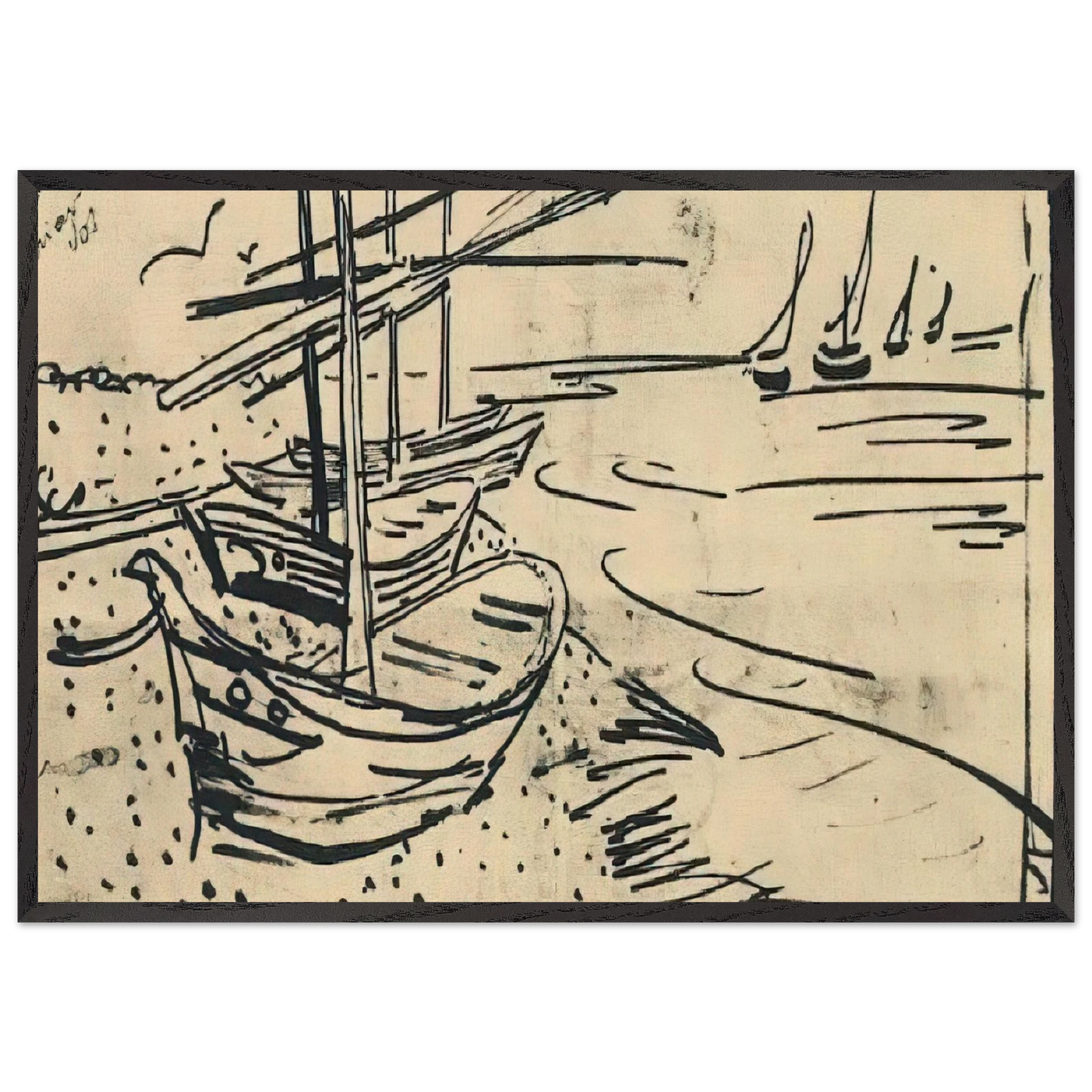 Fishing Boats on the Beach - Vincent van Gogh Framed Art Print – Black Wooden Frame - Default Title - -Framed Art Print