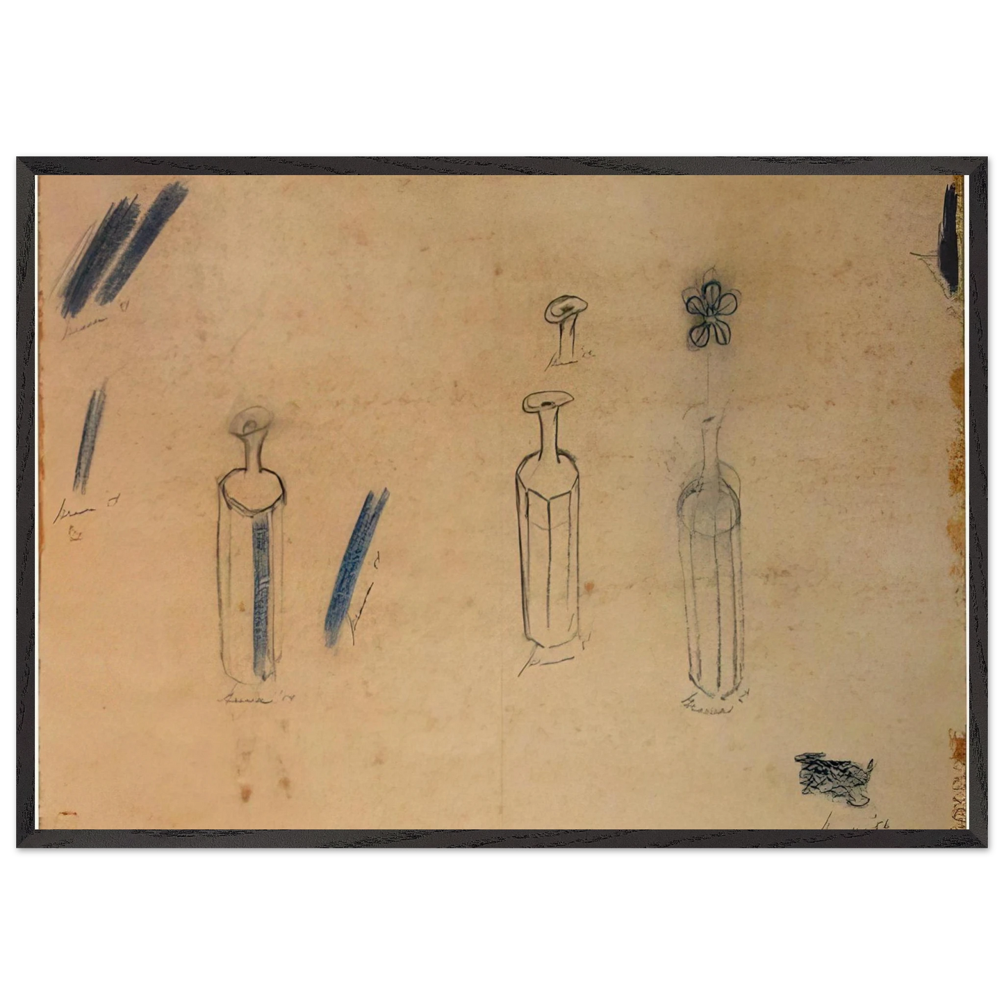 Bottles and Flowers - 1956 - Morris Graves Framed Art Print – Black Wooden Frame - Default Title - -Framed Art Print